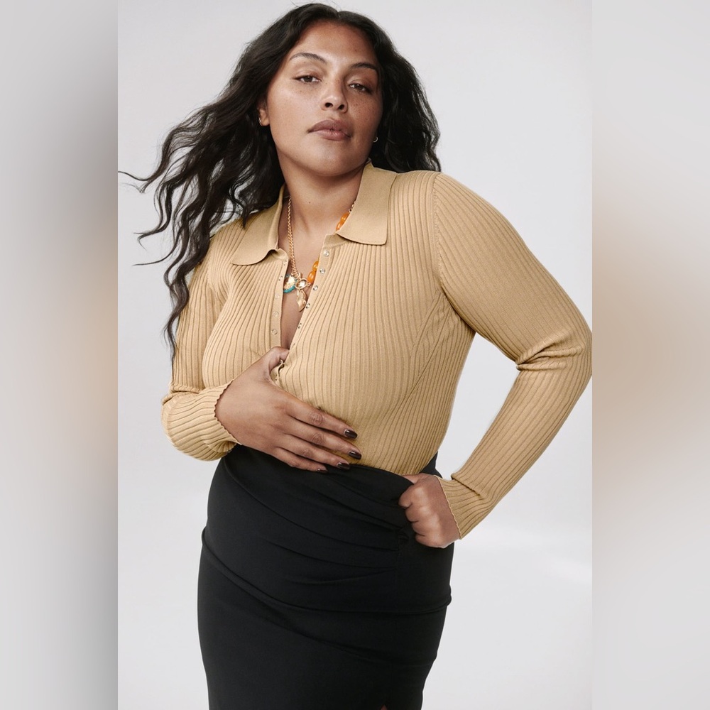 Zara ribbed knit polo top